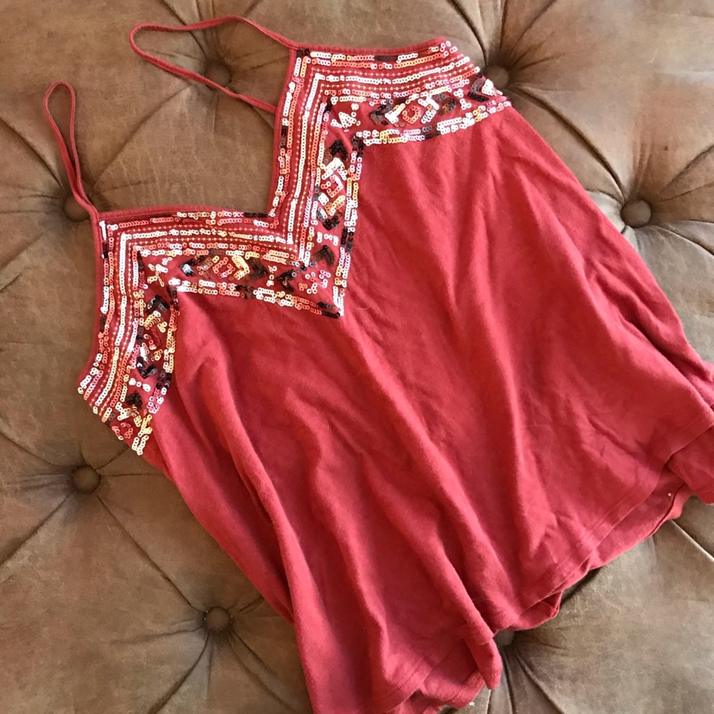 Red Express tank with sequins